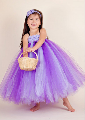 Purple Tulle Flower Girl Dress Birthday Tutu Dress